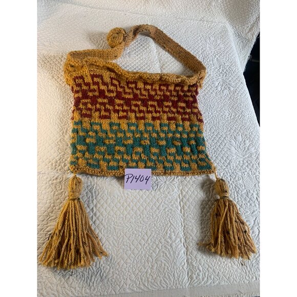 Hand crocheted handbag with tassels green and red colors - New - Picture 13 of 14